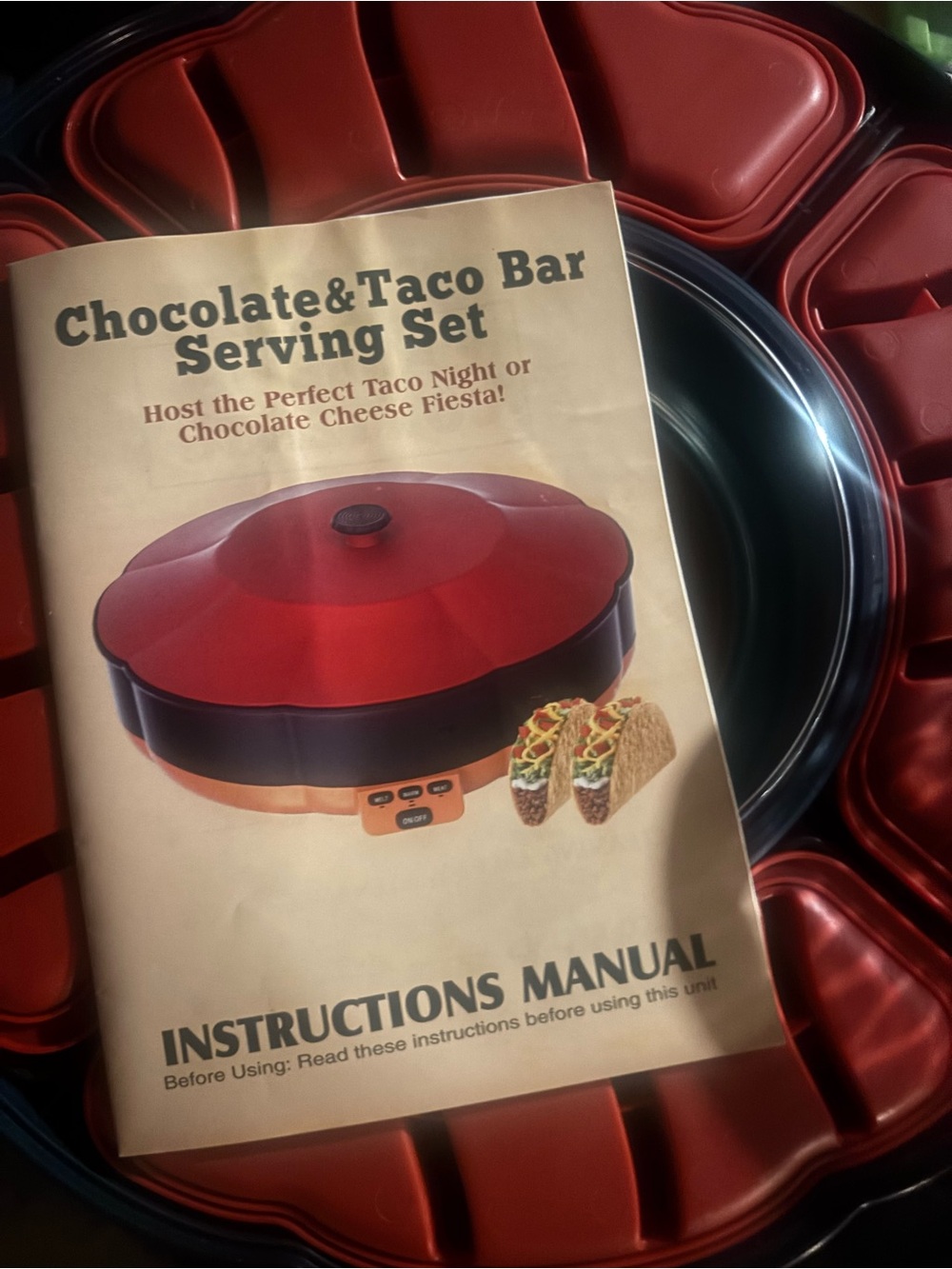 Vintage Chocolate & Taco Bar Serving Set - Red/Black